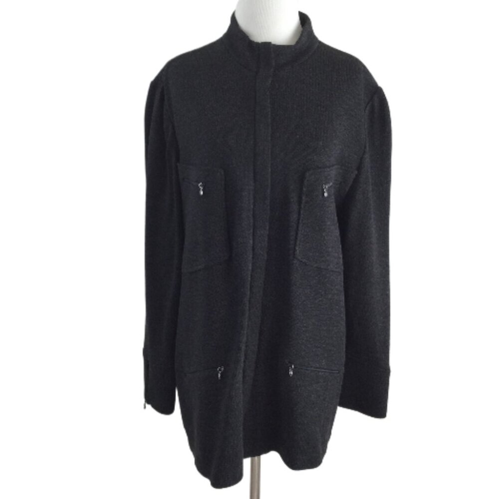 St. John Collection by Marie Gray Charcoal Zip Cardigan 14